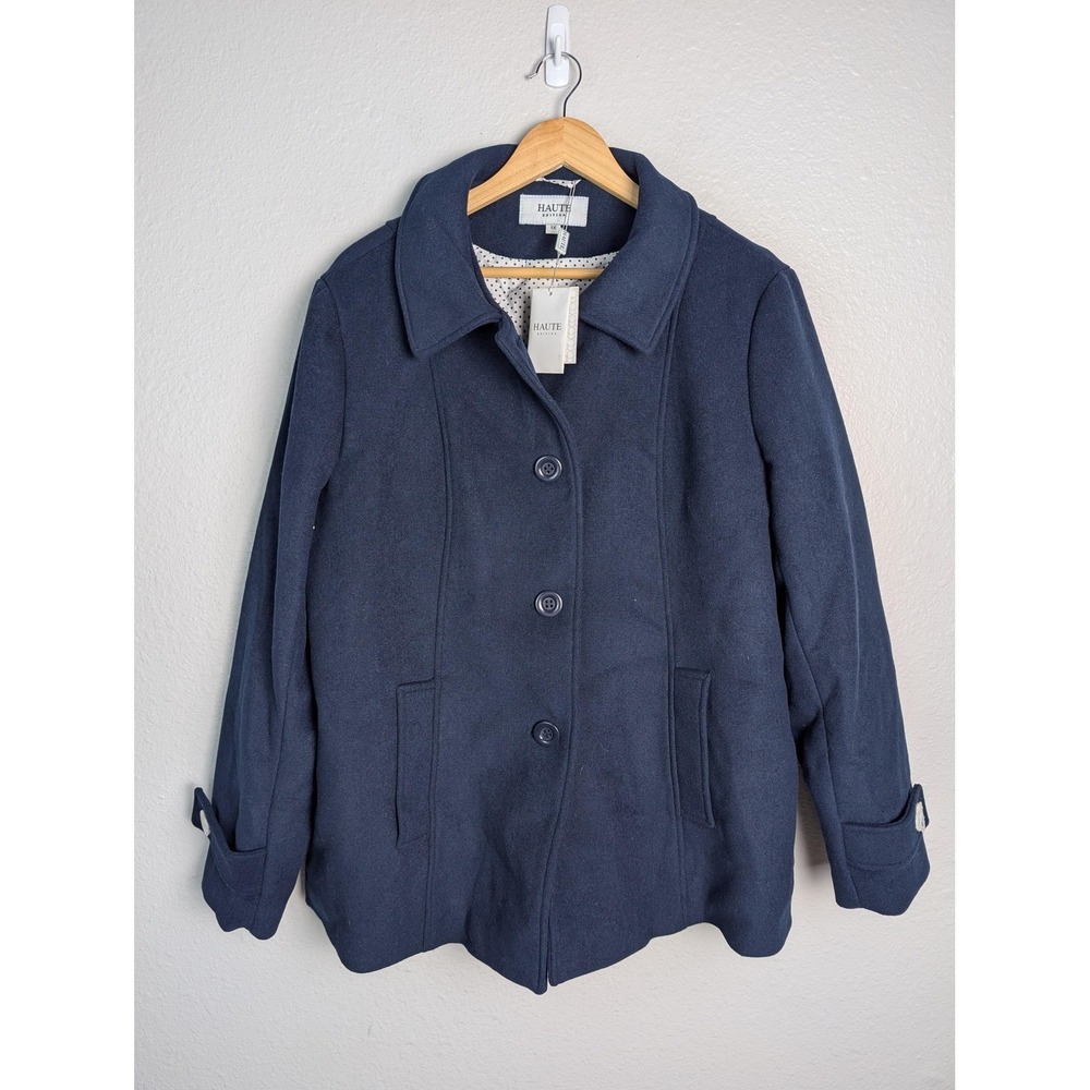 Haute Edition Coat Womens 1X Blue Tweed Pea Coat Collared Lined Pockets Button